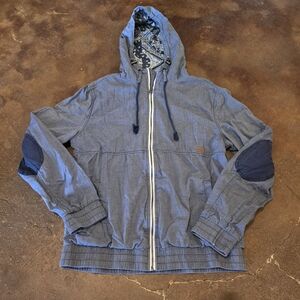 Buffalo David Bitton Vintage Chambray Hooded Jacket Blue Paisley Lined • Size S